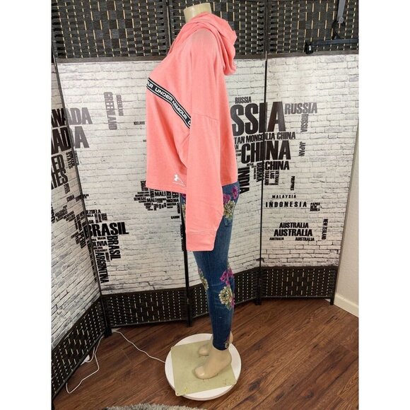 Under Armour XL Peach Logo Front Terry Knit Loose Fit Long Sleeve Crop Hoodie - Picture 4 of 6
